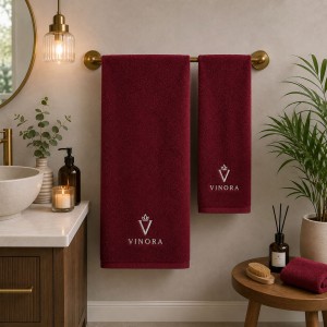 Logolu El ve Banyo Havlusu Takımı Bordo 50x90cm 70x140cm